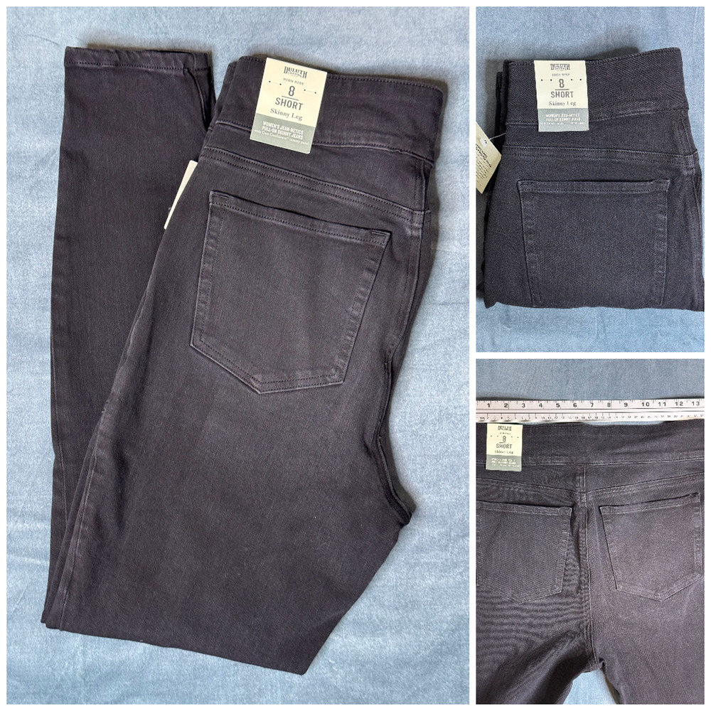 NWT Duluth Trading Jean-Netics 5 Pocket Skinny Jeans Womens 8 Short Black PullOn
